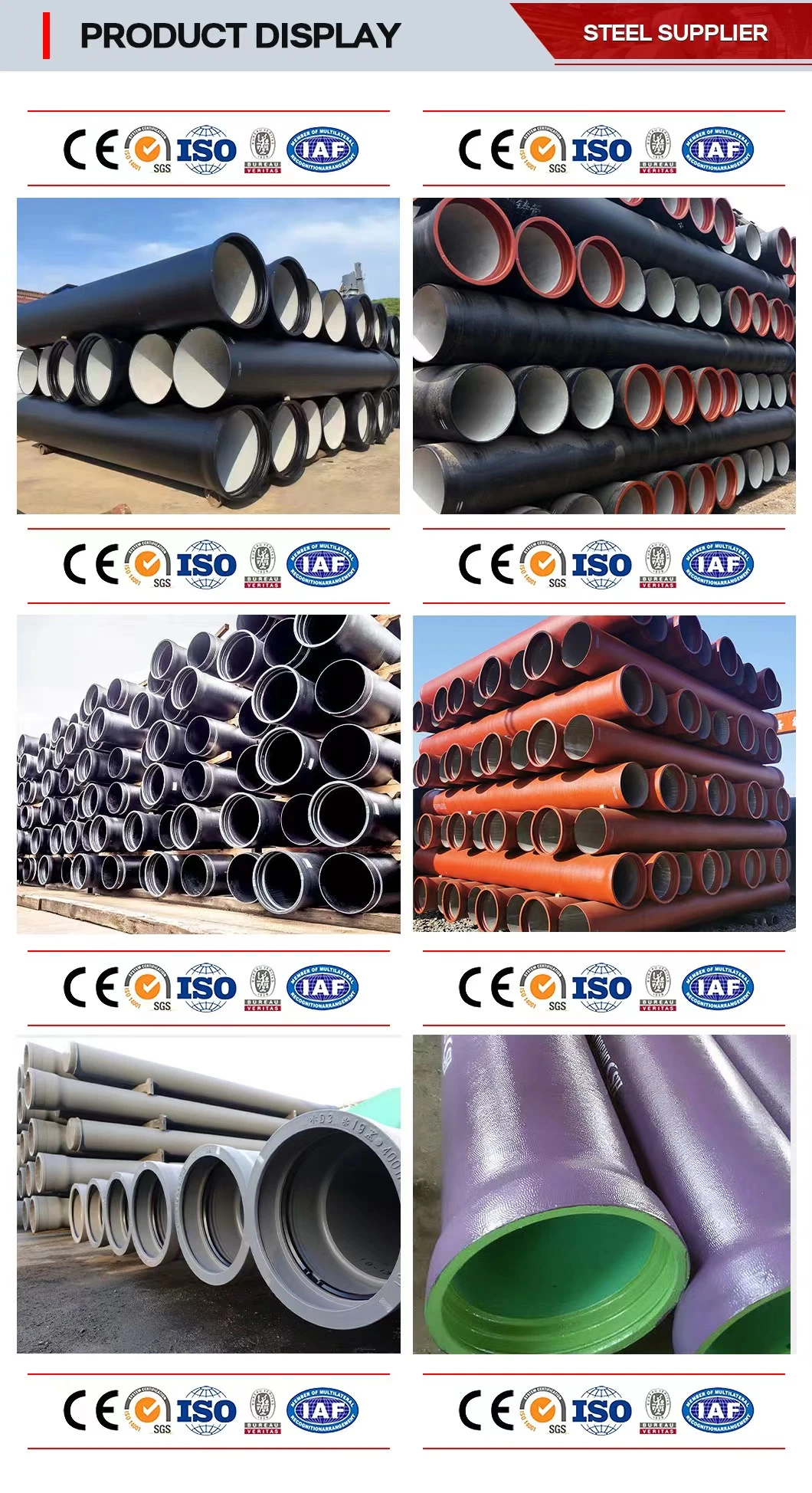 ISO2531 En545 En598 Ductile Iron Round Pipes DN400 Drink Water Supply Pipelines Ductile Pipe